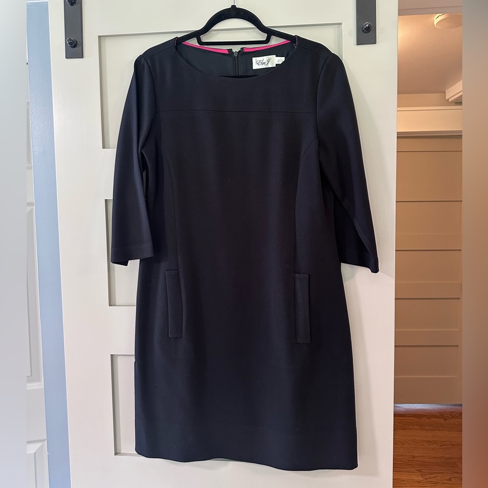 Eliza J Black Sheath Dress 3/4 Sleeve Crew Neck